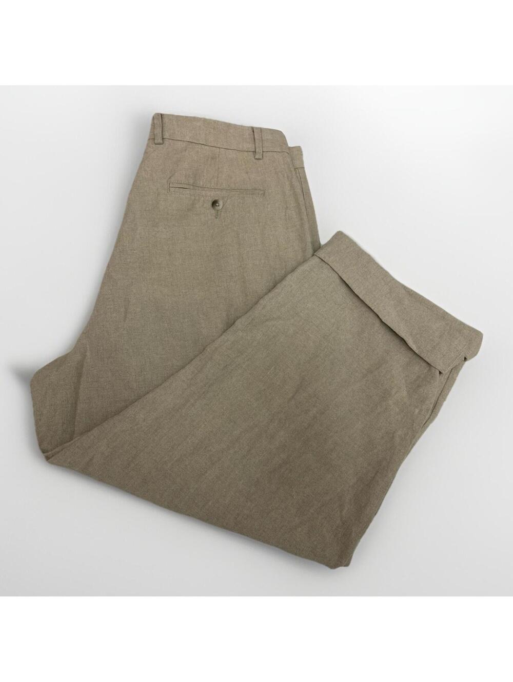 Men’s Murano 100% Linen Tan Dress Pants Cuffed Size 38x30